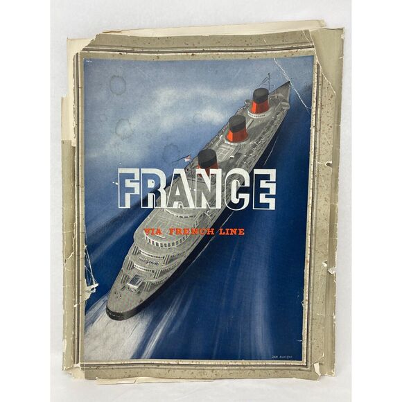 30s Vintage French Line Menu Holder Folder Historical Ephemera Collectible Decor - Picture 1 of 14